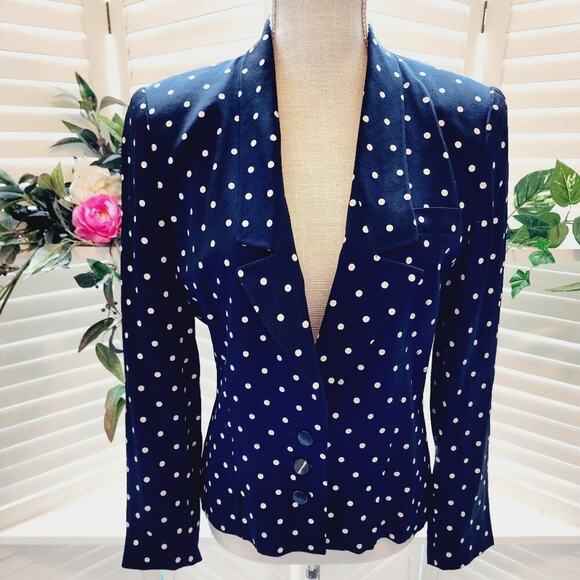 LOUIS FERAUD POLKA DOT BLACK & WHITE JACKET SIZE 8 - Picture 1 of 8